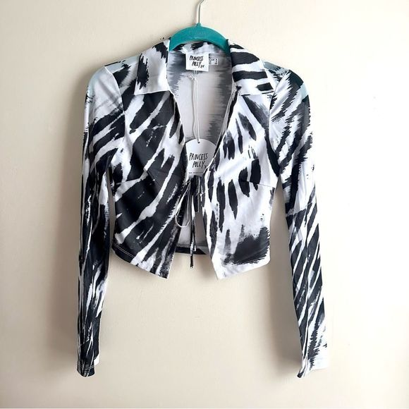 Princess Polly • Clyde Mesh Long Sleeve Top in Black/White - Picture 3 of 11